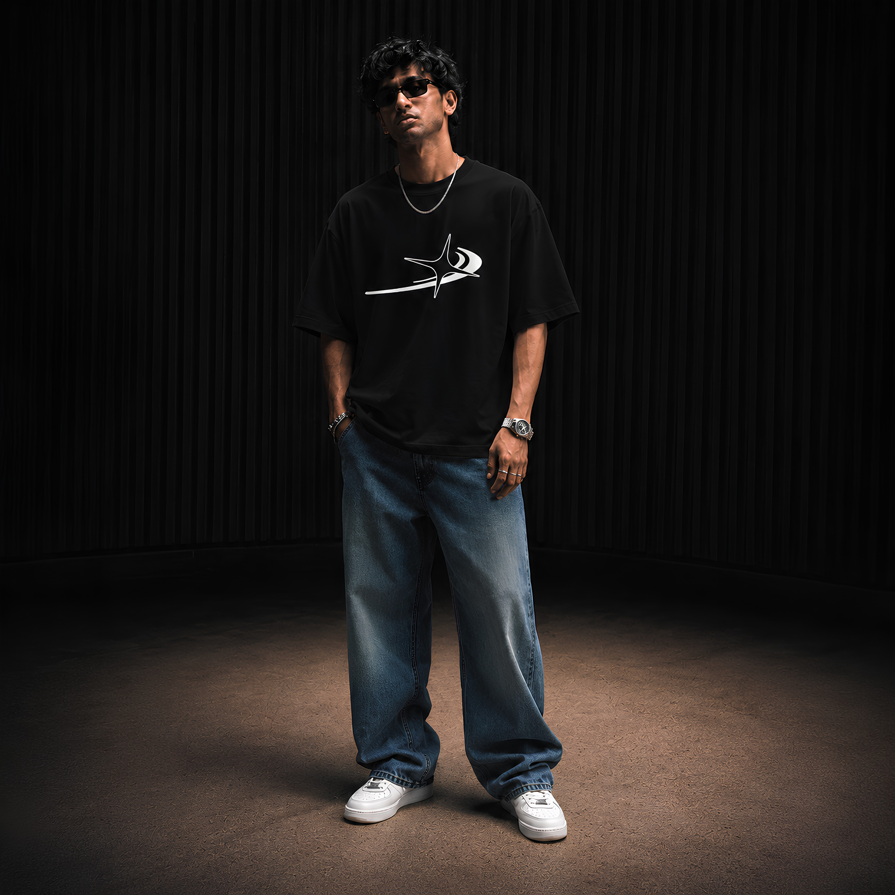"Street Grid Culture" Graphic Oversized T-Shirt in Black