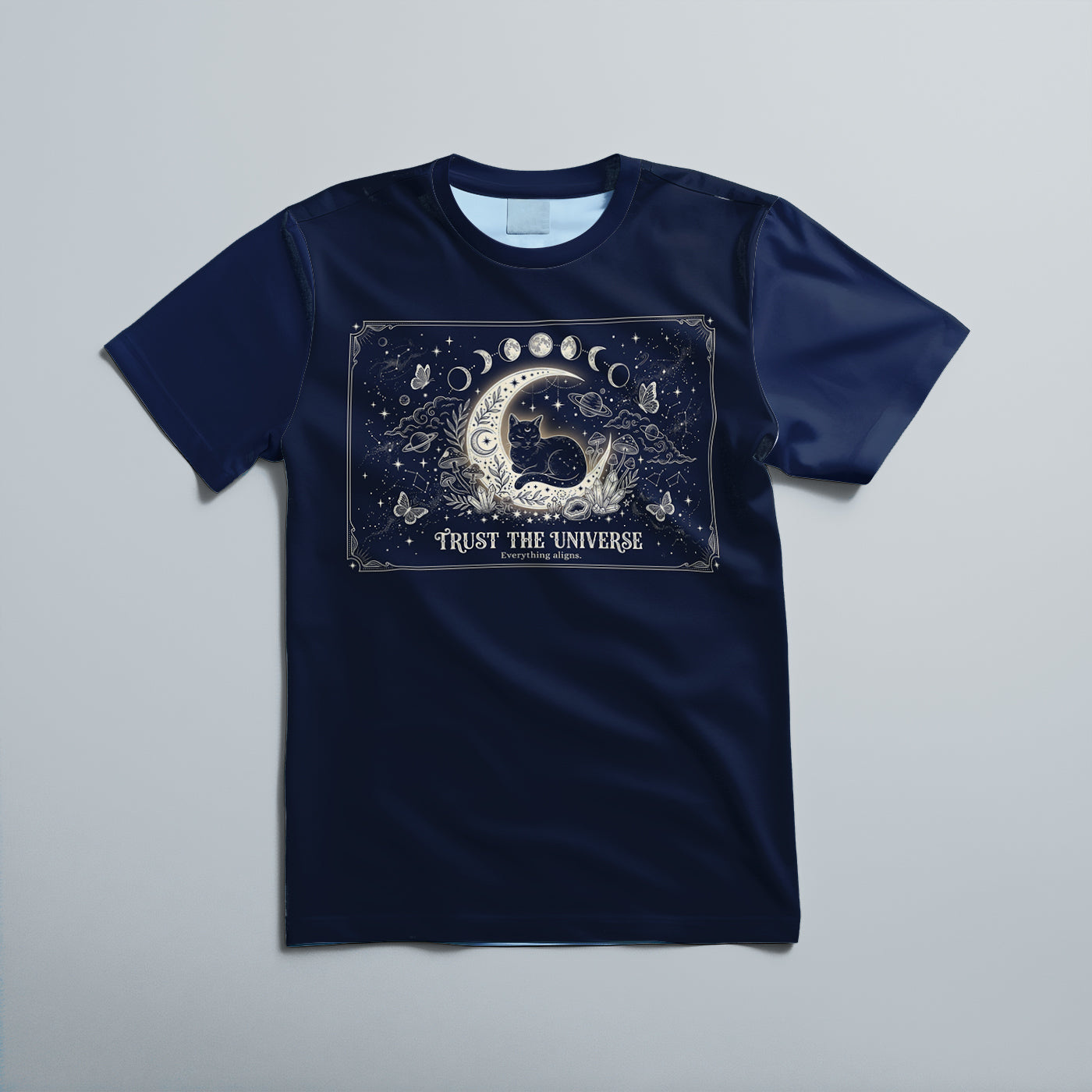 Trust The Universe Oversized Graphic T-Shirt | Celestial Moon Cat Tee