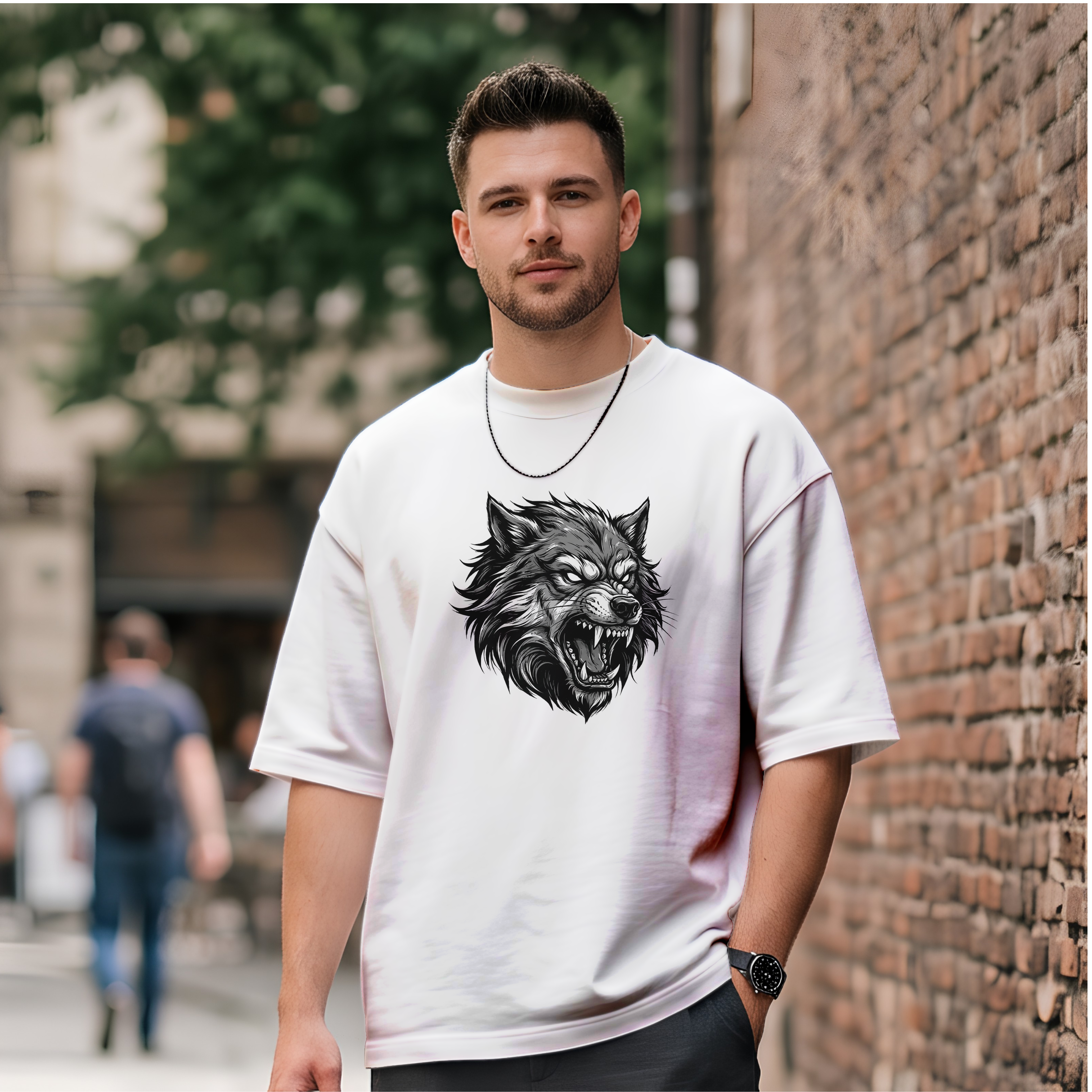 "Zoro & Alpha Wolf" Dual-Graphic Oversized T-Shirt