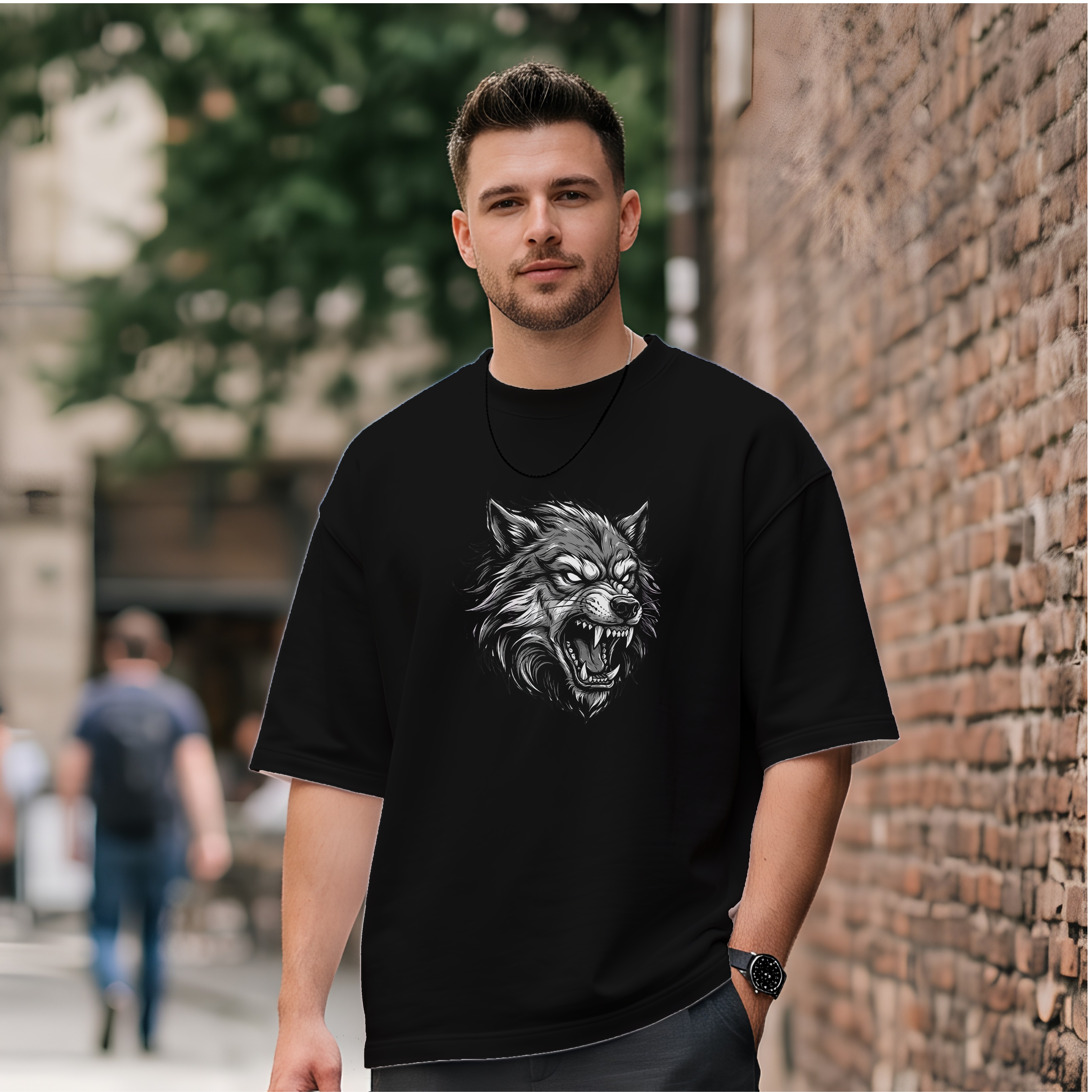 "Zoro & Alpha Wolf" Dual-Graphic Oversized T-Shirt
