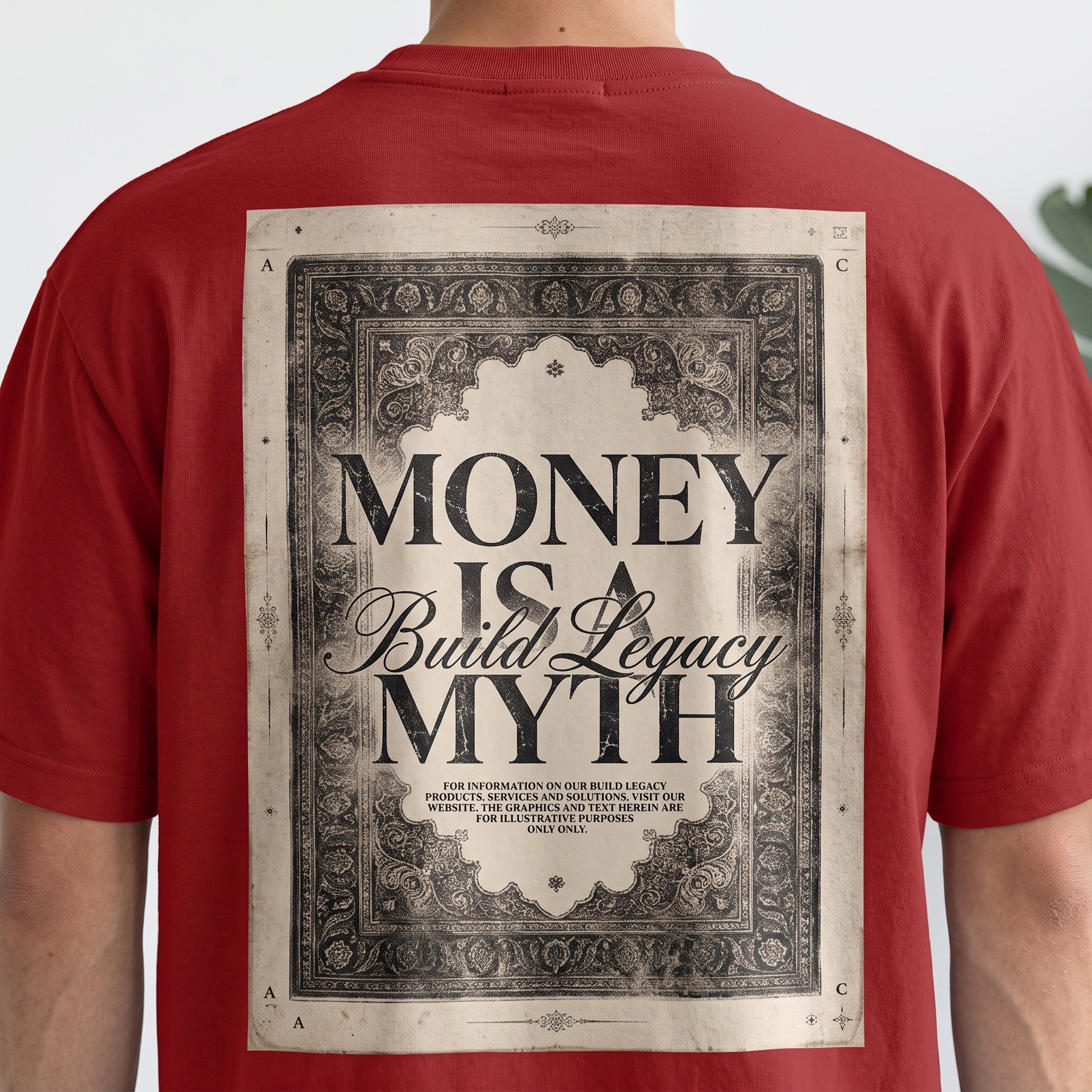"Money Is A Myth / Build Legacy" Vintage Graphic Oversized T-Shirt in Crimson