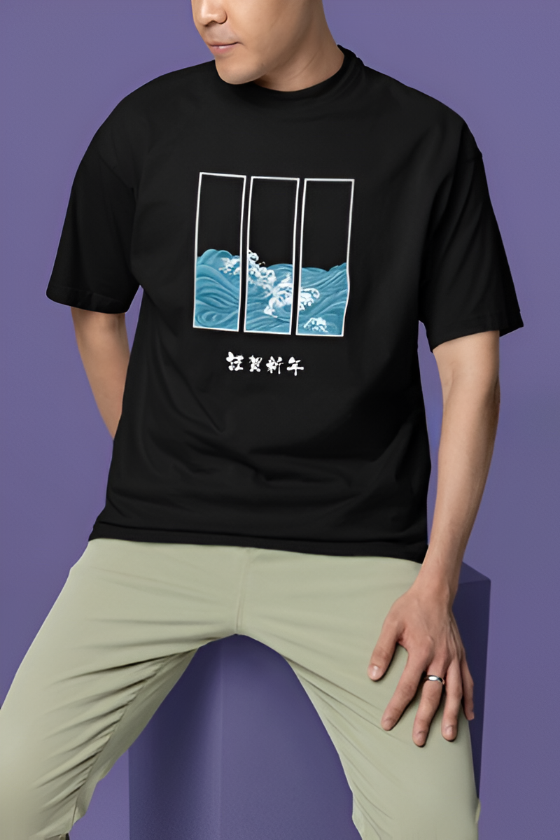 Blue And White Japanese Oversized T-shirt