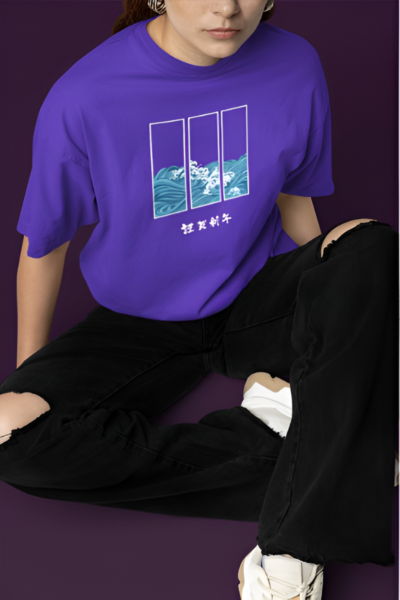 Blue And White Japanese Oversized T-shirt
