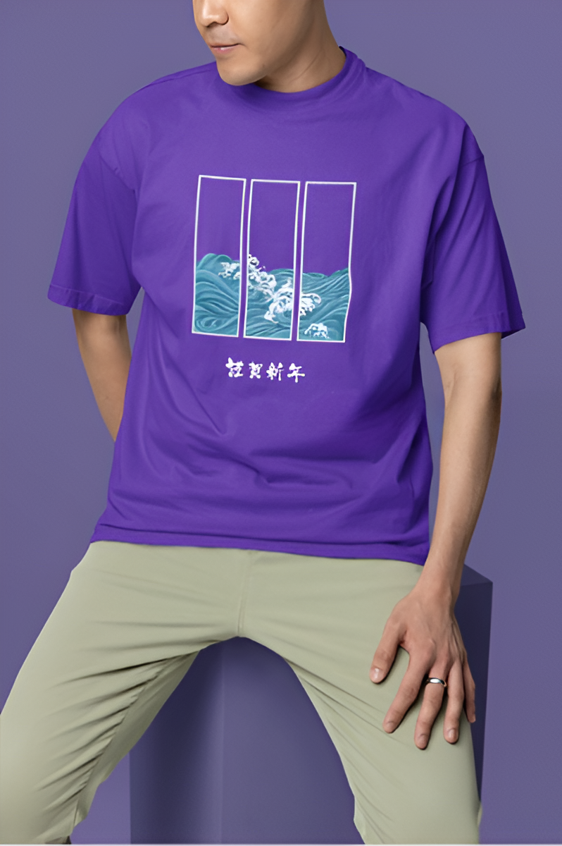 Blue And White Japanese Oversized T-shirt
