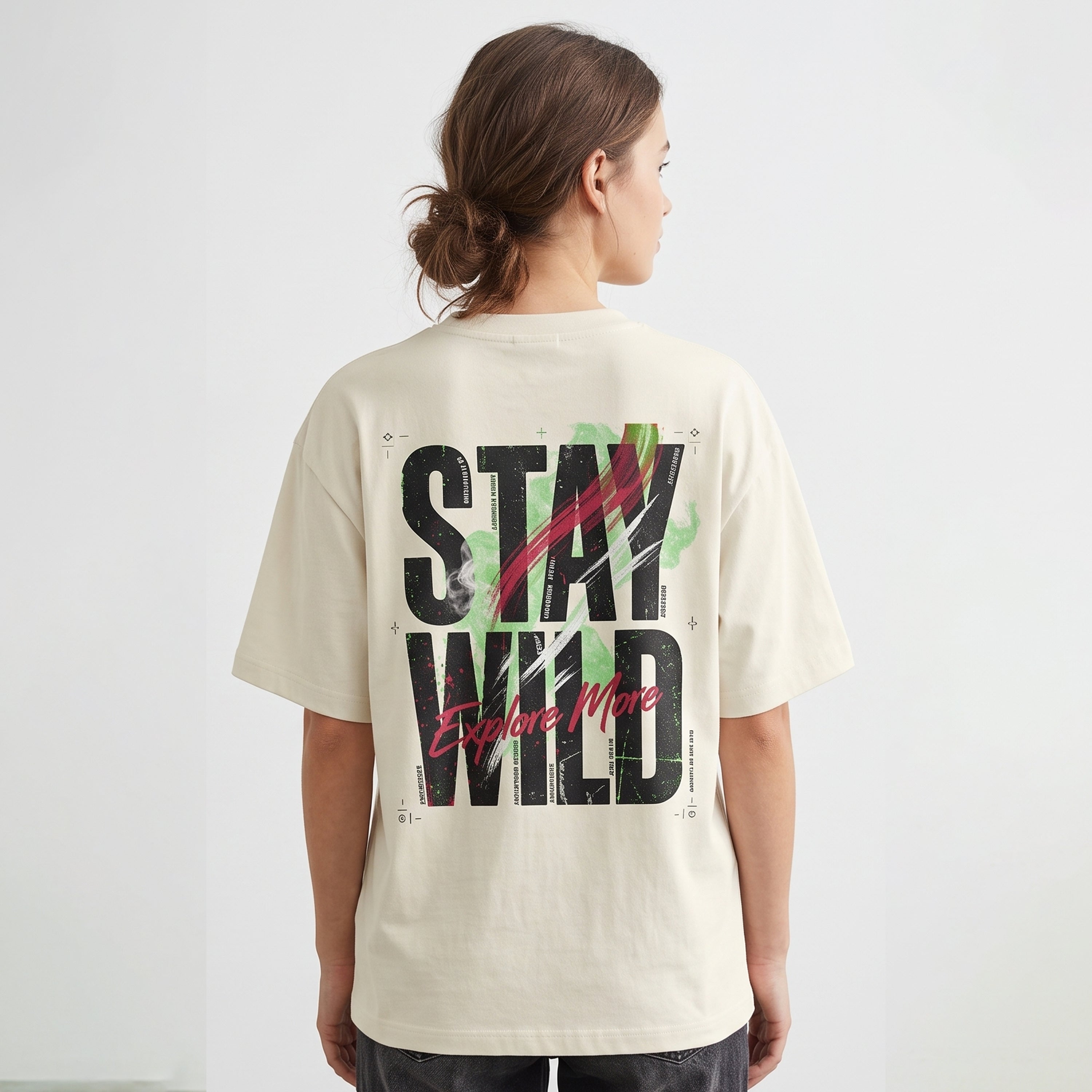 "Stay Wild / Explore More" Unisex Oversized Graphic T-Shirt in Off-White