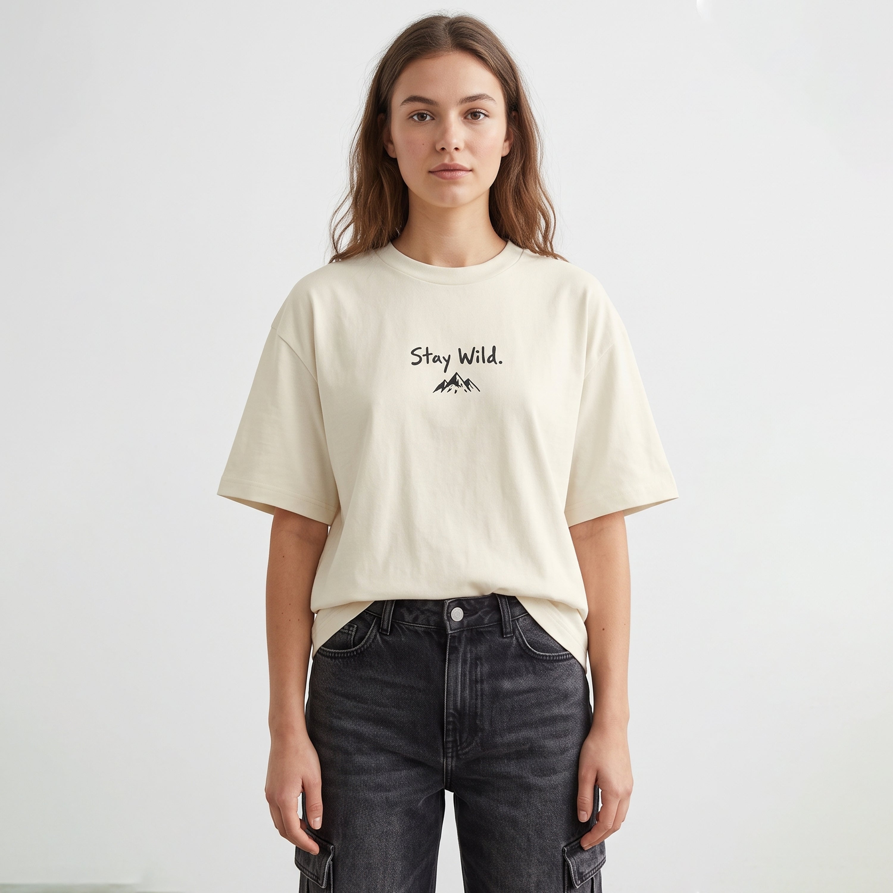 "Stay Wild / Explore More" Unisex Oversized Graphic T-Shirt in Off-White