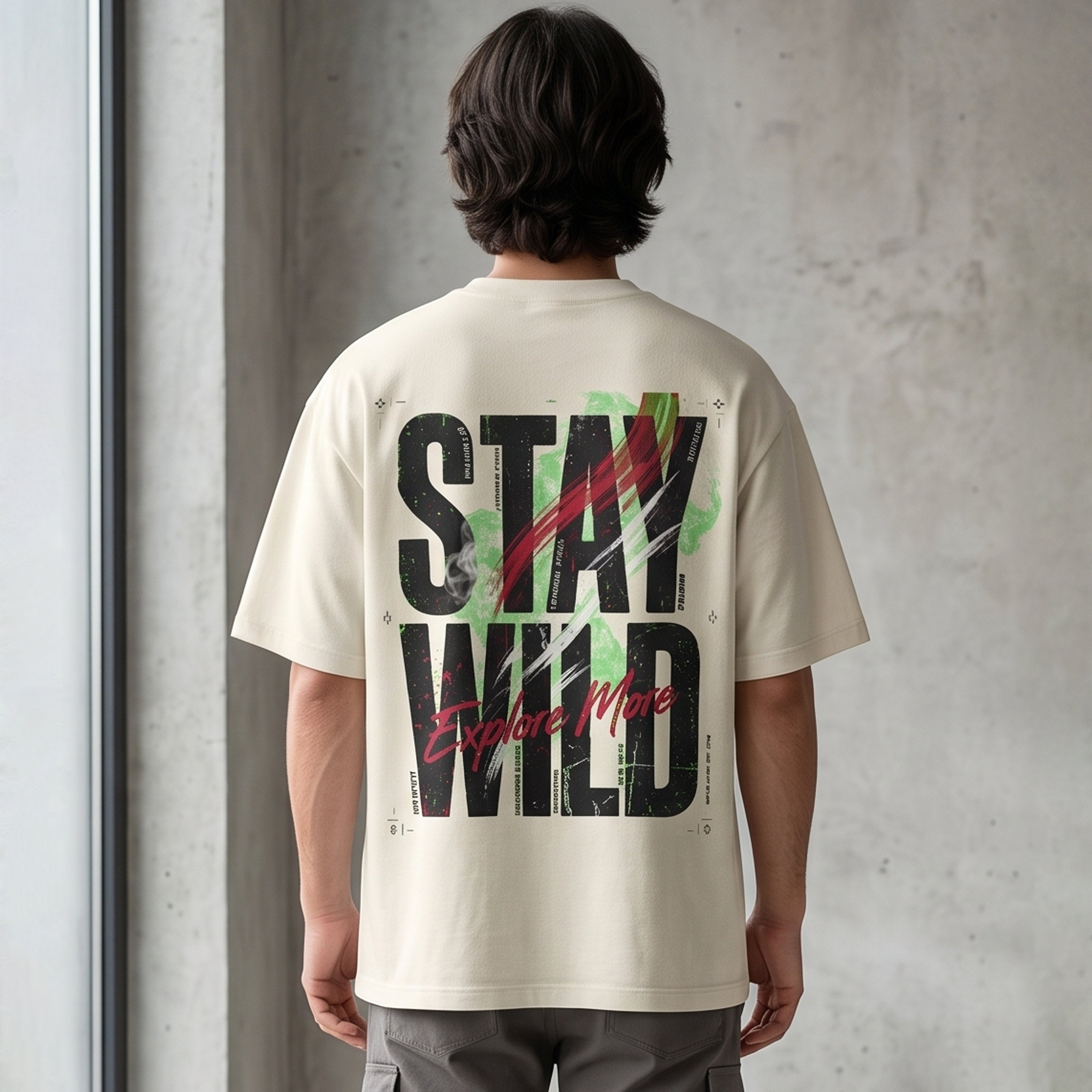 "Stay Wild / Explore More" Unisex Oversized Graphic T-Shirt in Off-White