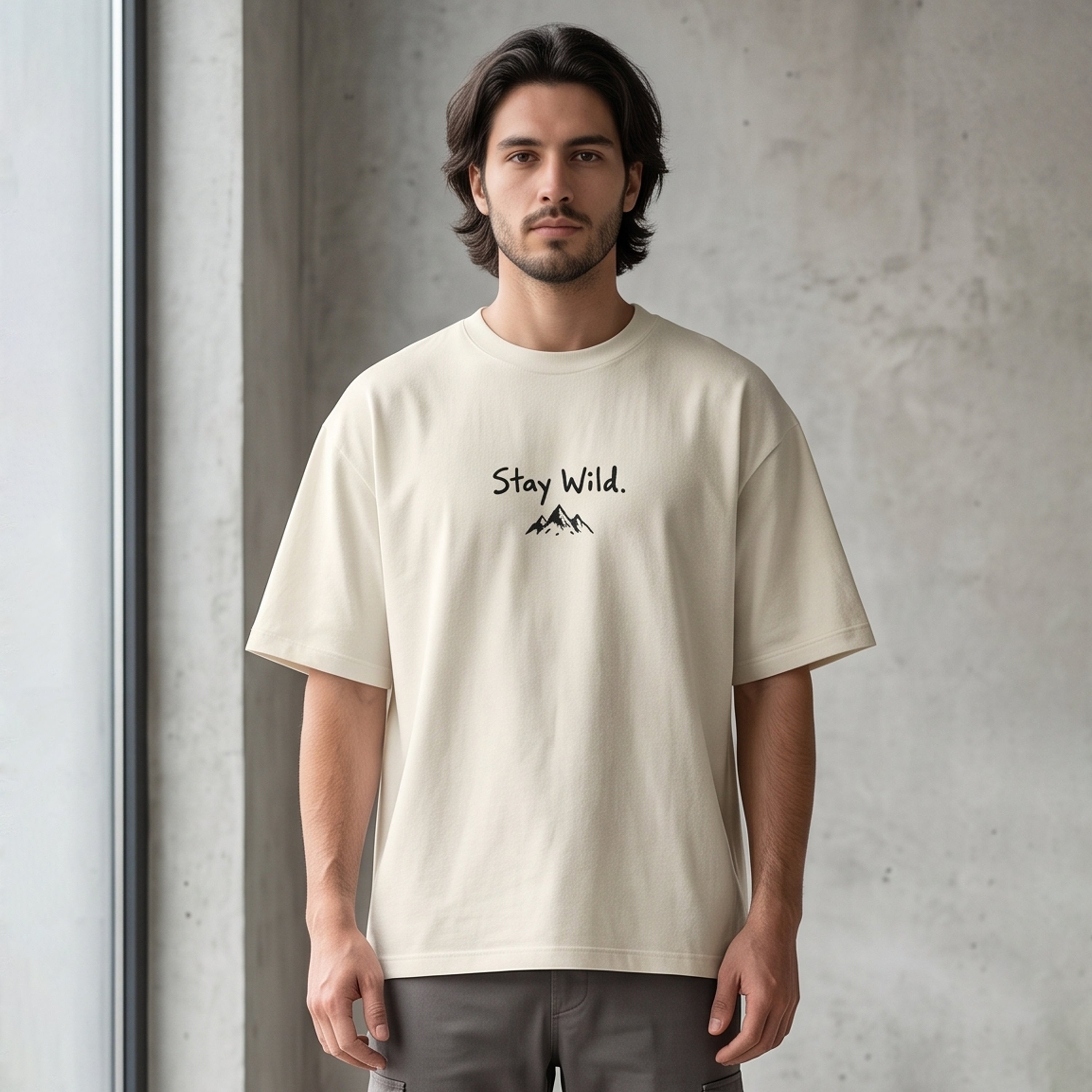 "Stay Wild / Explore More" Unisex Oversized Graphic T-Shirt in Off-White