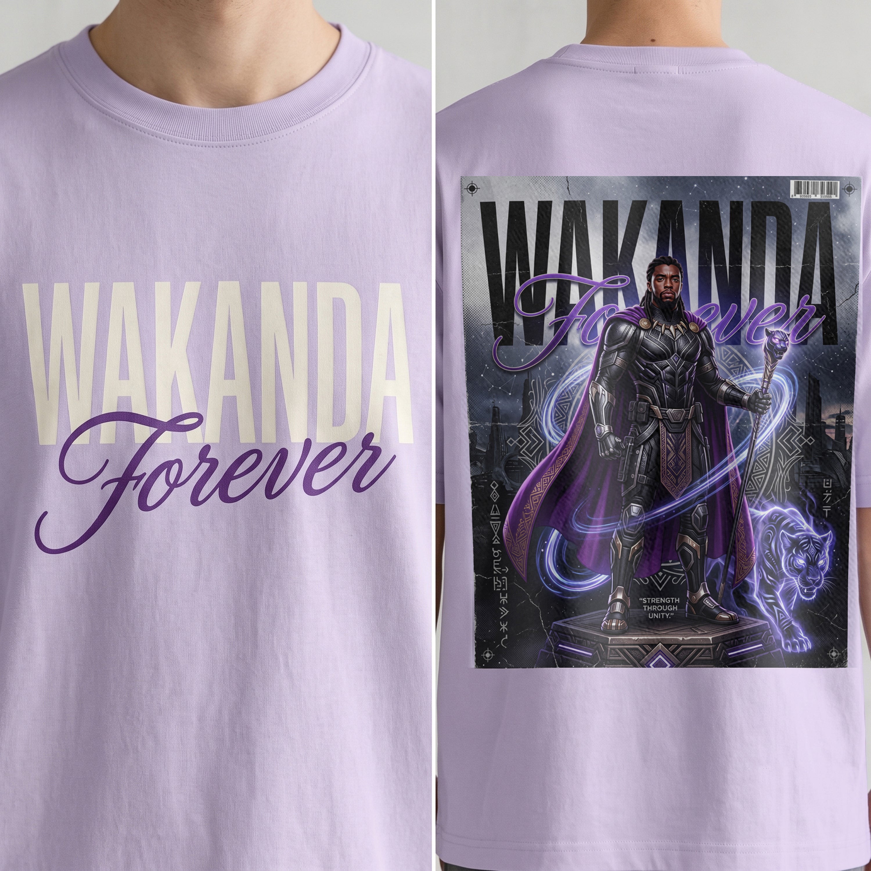 "Wakanda Forever" Superhero Graphic Oversized T-Shirt in Lavender