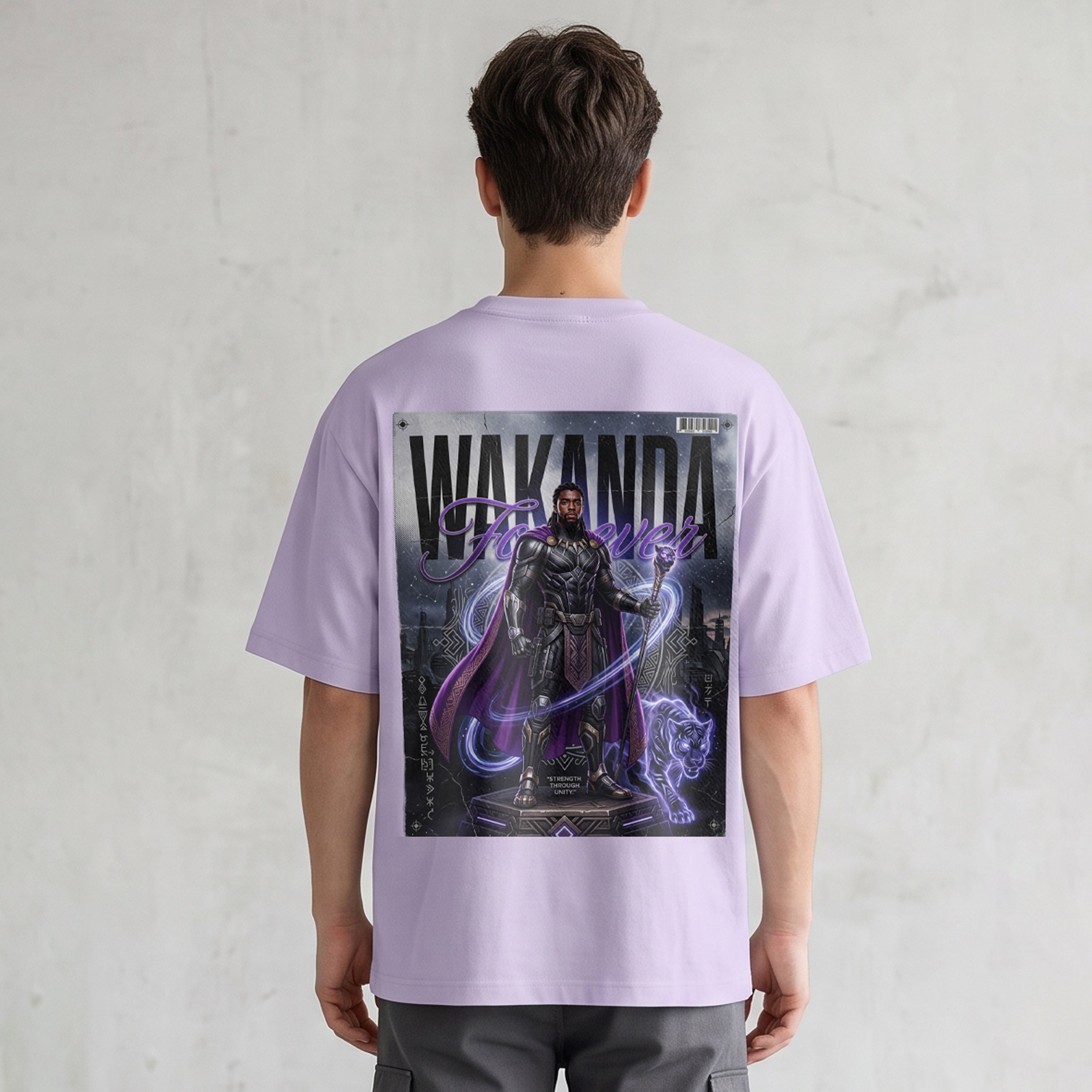 "Wakanda Forever" Superhero Graphic Oversized T-Shirt in Lavender
