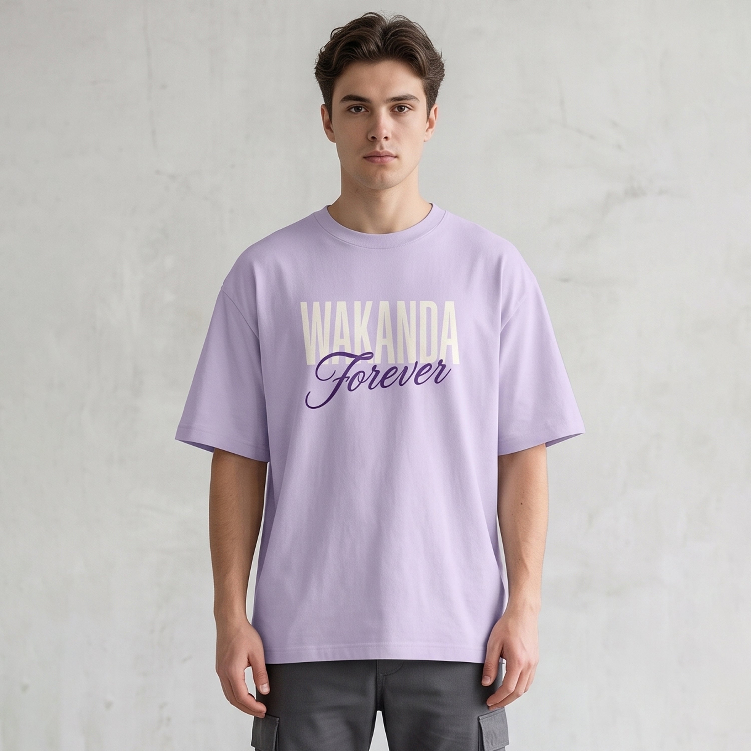 "Wakanda Forever" Superhero Graphic Oversized T-Shirt in Lavender